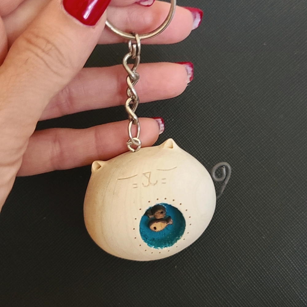FAT CAT KEY CHAINS WOODEN HANDMADE CAT LOVER KEY CHAINS